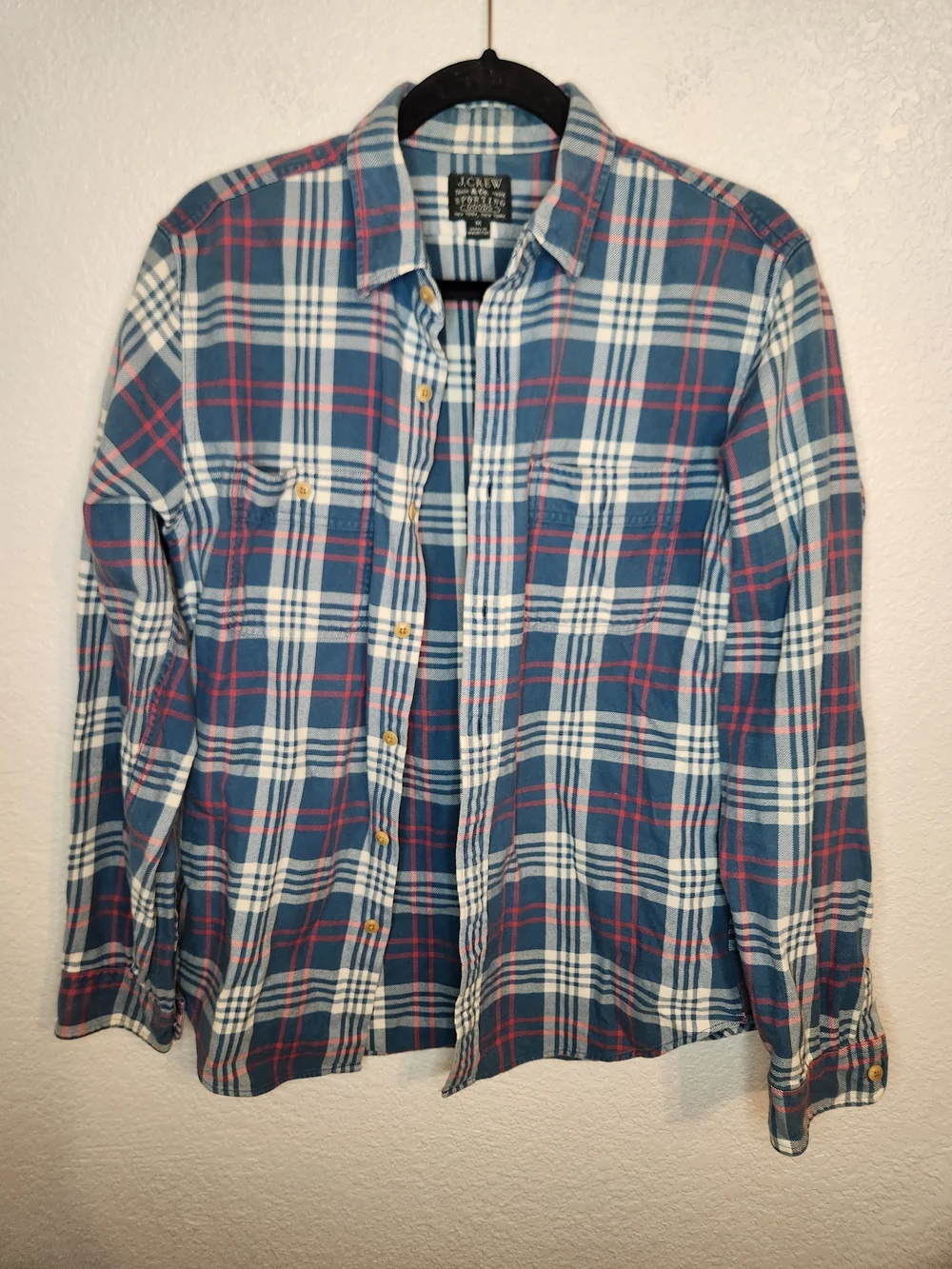 J Crew Slim Fit Flannel Camp Shirt Button Up Plaid Long Sleeve Mens Sz Medium